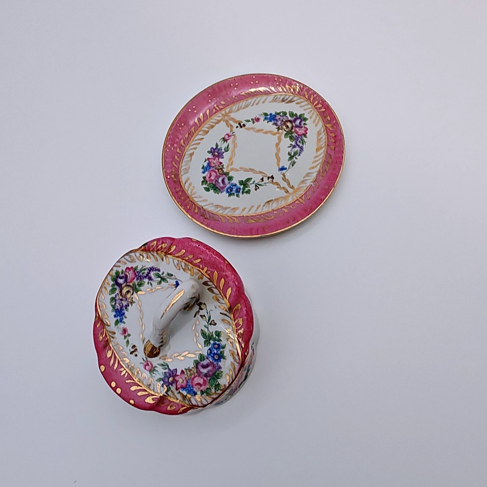 Décor à Sèvres Rare Pink Porcelain Butter Dish Gold Beaded Gilt Crowned N Mark - Picture 6 of 8